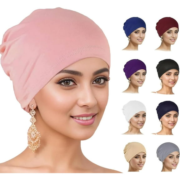 Dalrosia 9PCS Women Chemo Hat Stretchy Turban Beanie,Pre Tied Chemo Head Scarf Beanie Skull Cover Cap for Women Hair Loss