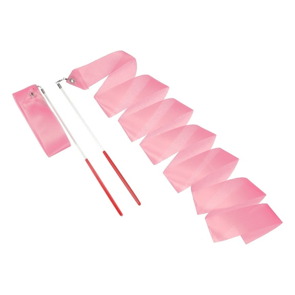 Uxcell 2 Pcs Dance Ribbons, 78.7" Rhythmic Gymnastics Ribbon Streamers Dancer Wand Twirling Dancing Ribbons for Artistic Dancing Gymnastics Training, Bright Pink