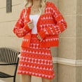 thumbnail image 4 of Women Sweater Coat Skirts Set Plaid Print V Neck Button Closure Long Sleeves Elegant Knitted Suit Orange S, 4 of 6