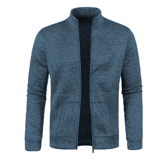 Men's Lightweight Fleece Full Zip Jacket Stand Collar Soft Warm Windproof Coat with Pockets for Outdoor