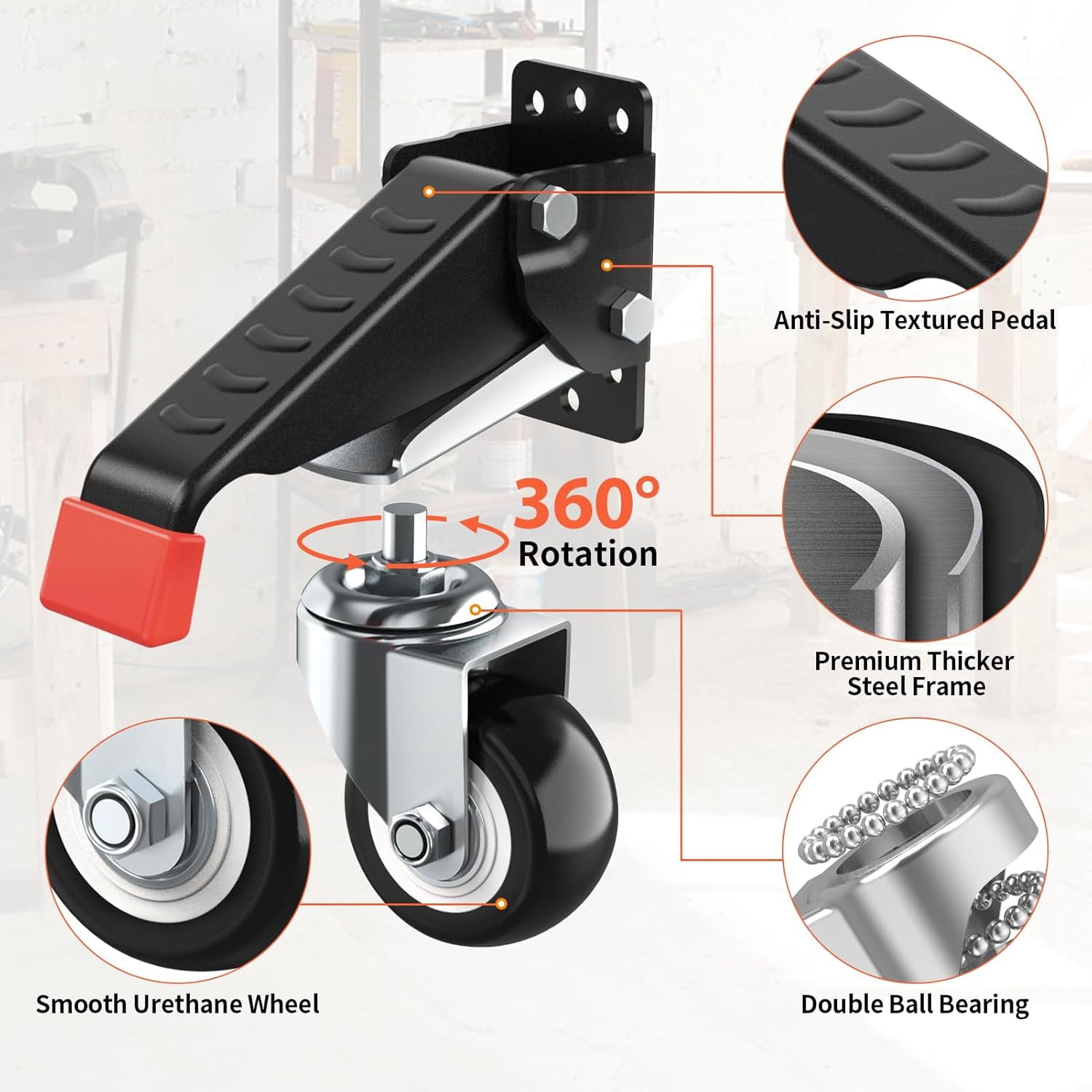 4 Pack Workbench Casters kit 660/720/880/990 Lbs - Retractable Casters Heavy Duty Bench Caster Wheels Designed for Workbenches Machinery & Tables,