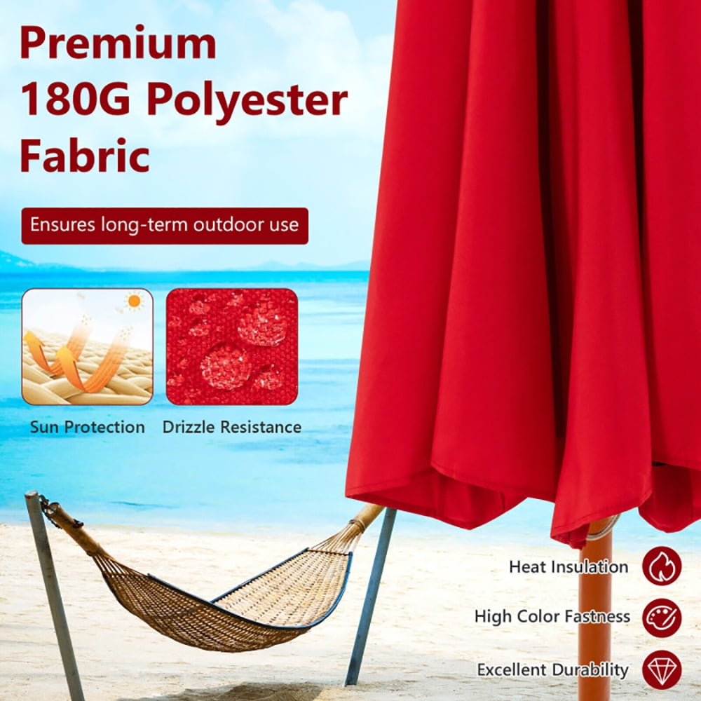 Aimee Lii 9.5 Feet Pulley Lift Round Patio Umbrella with Fiberglass Ribs, Sunbrella Umbrella Outdoor Patio, Red Aimee Lii 9.5 Feet Pulley Lift Round Patio Umbrella with Fiberglass Ribs, Sunbrella Umbrella Outdoor Patio, Red