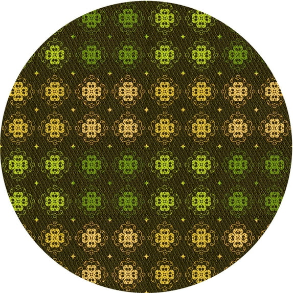 Ahgly Company Machine Washable Indoor Round Transitional Dark Yellow Green Area Rugs, 8' Round