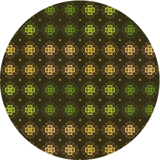 Ahgly Company Tapis Rond Lavable en Machine Intérieur Transitionnel Jaune Foncé Vert, 5 Pieds Rond