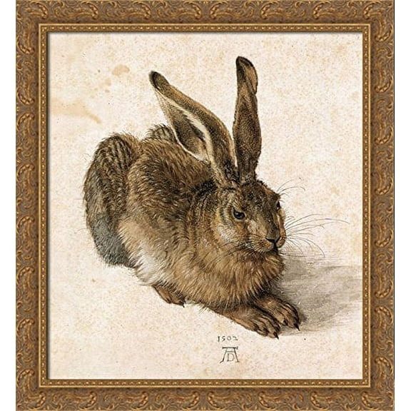 A Young Hare 28x30 Large Gold Ornate Wood Framed Canvas Art by Albrecht Durer