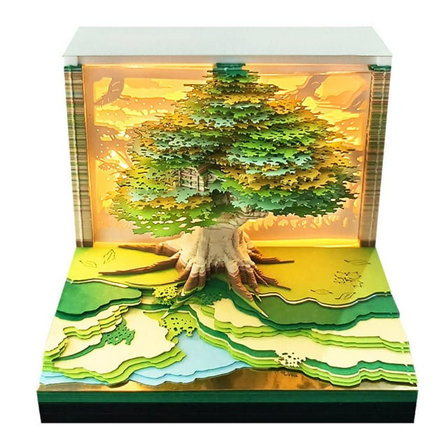 TQEHS Calendario de escritorio 3D nuevo 2025, tallado de papel con forma de árbol mágico, calendario de tallado de papel DIY, nuevo calendario creativo con forma de reloj, calendario de tallado de pap