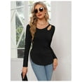 thumbnail image 2 of Women's Lettuce Trim Mock Neck Long Sleeve Slim Fit Sexy Ribbed Knit Tee Shirt Tops, 2 of 4