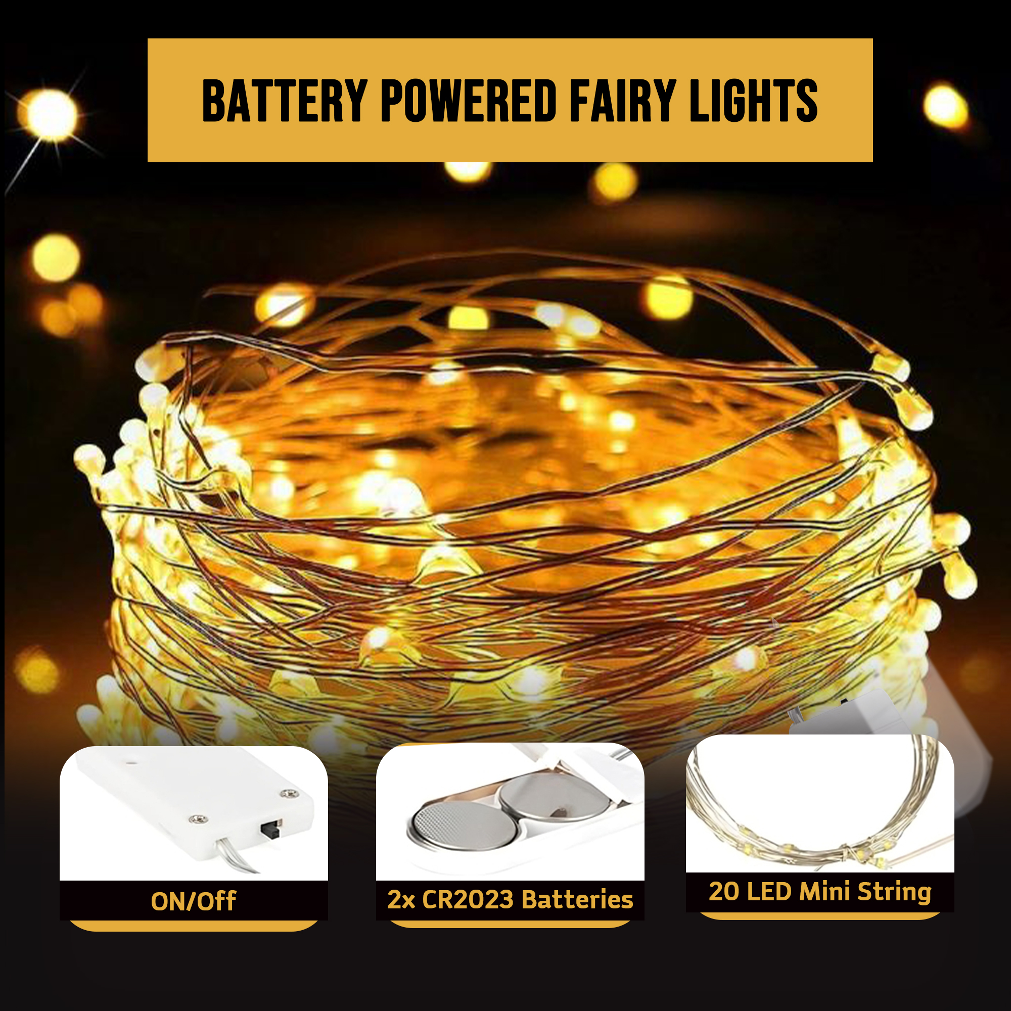 16 Pack USB Fairy Lights - 7 Ft 20 LED Mini String Lights for Christmas Tree, Bedroom, Camping Decor, Warm White