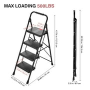 4 Step Ladder, KK KINGRACK Folding Step Stool with Wide Pedal&Safety Lock, 500 LBS, Black