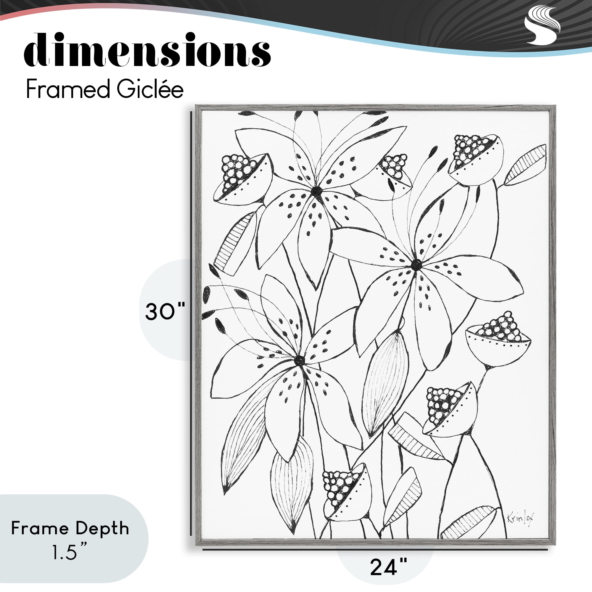 Stupell Industries Open Blooms Outline Gray Framed Giclee Art, design by Krinlox
