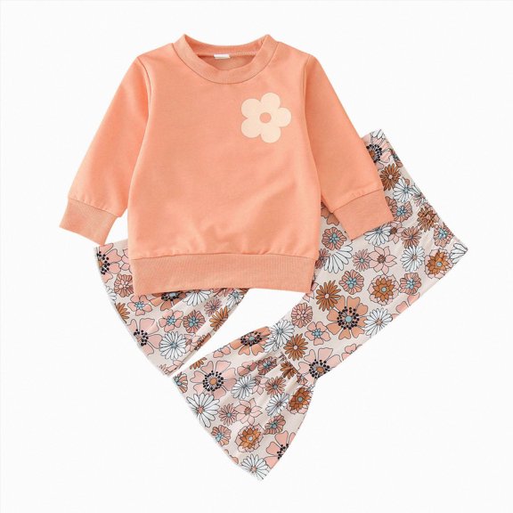 Splozh Cute Baby Outfits Toddler Girls Long Sleeve Winter Flower Prints Tops Pants Outwear for Babys Clothes Fashion,A,12-18 Months
