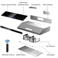 thumbnail image 5 of IKTCH 36"Under Cabinet Range Hoods, 900 CFM Ducted Vent Hood with 4 Speed Fan, Black Stainless Steel & Tempered Glass Range Hood 36 inch with Gesture Sensing&Touch Control, 5 of 7