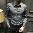 thumbnail image 2 of Camisa de vestir de manga larga de seda para hombre, de negocios, lisa, para oficina, de algodón, con cuello, tallas grandes, ropa fresca, 2 of 5