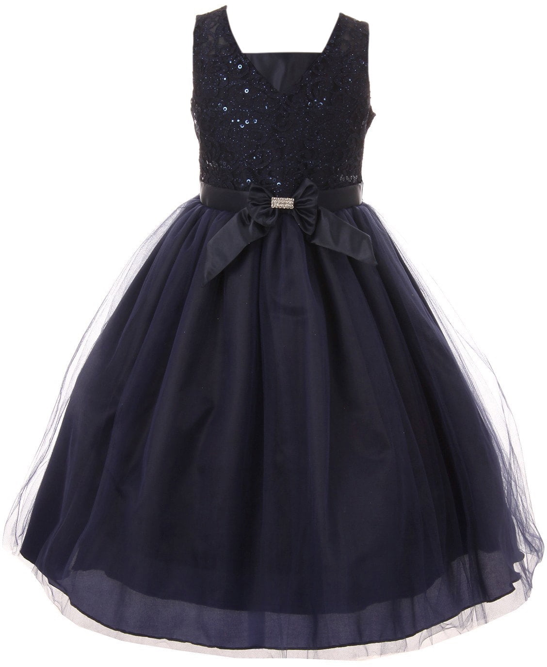 Little Girls Dress Sequin Tulle Pageant Party Holiday Birthday Party Flower Girl Dress Navy Size
