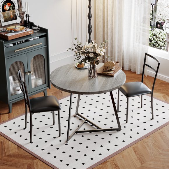 31.4 Inch Round Dining Table Set for 2, Small Kitchen Table Set with 2 Chairs and 2 Heat Resistant Placemat, Bistro Table and Chairs Set for Dining Room, Cafe