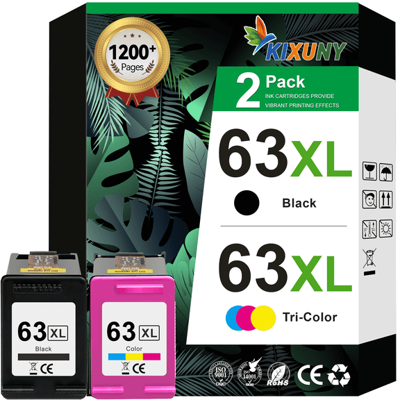 63XL Ink Cartridges Compatible for HP 63 Ink Cartridges for Printer Ink 63 for Officejet 3830 4650 5200 5255 Envy 4520 (Black,Tri-Color)