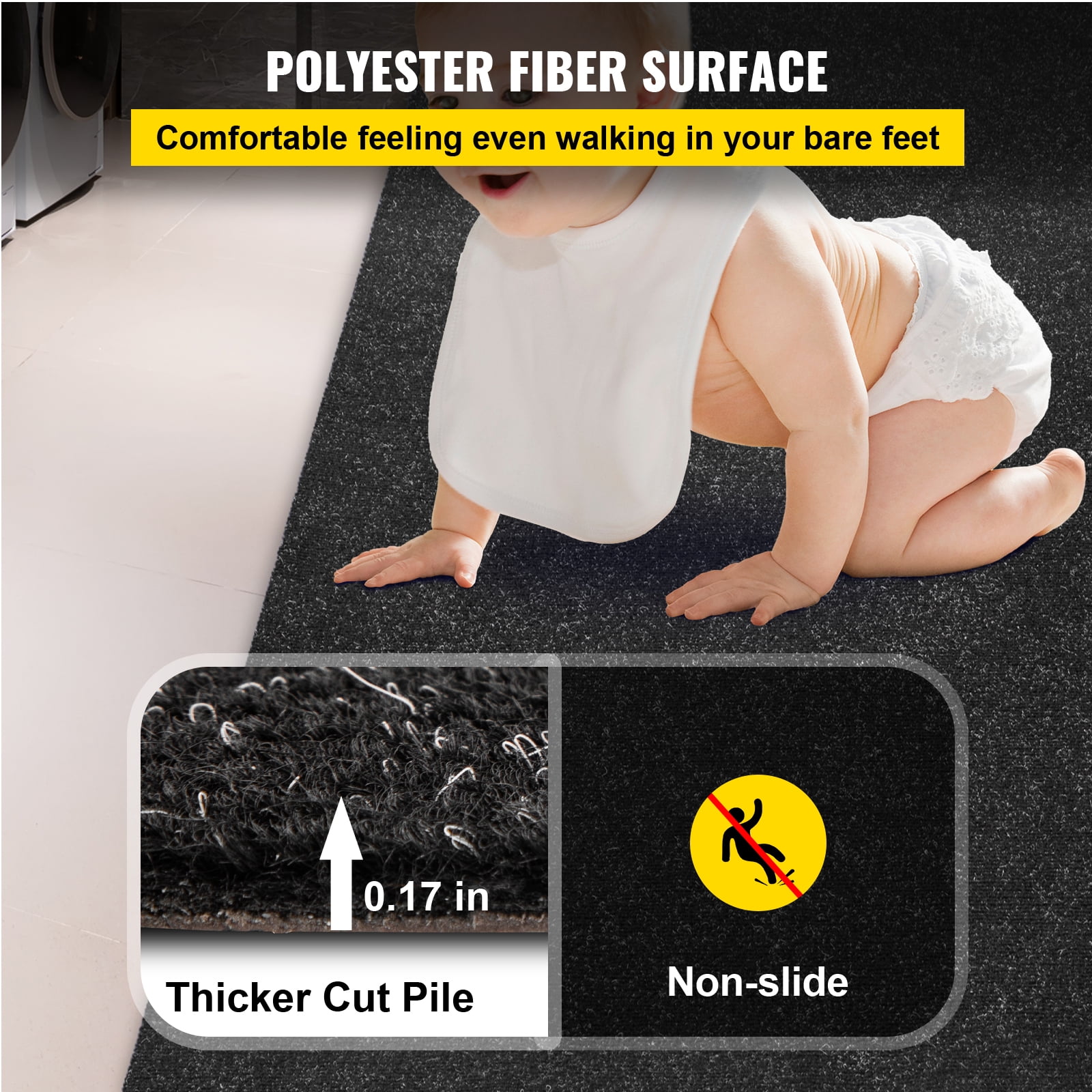 VEVOR Boat Carpet Marine Carpet 6x18' Indoor Outdoor Carpet Rug Anti-Slide Black