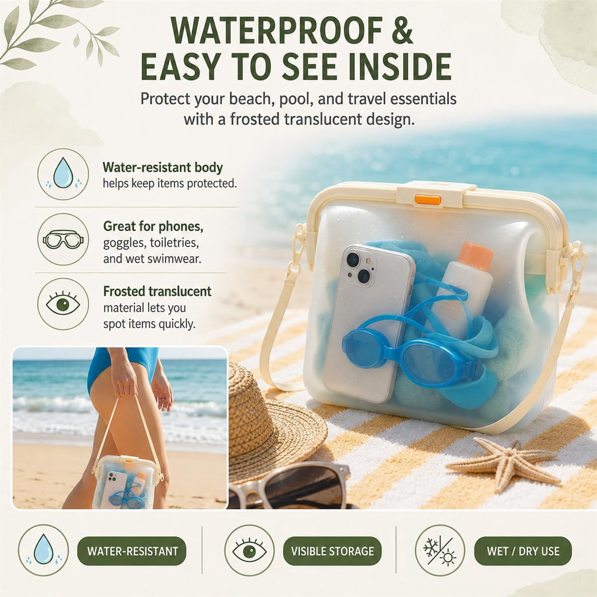 Huggea Waterproof Purse Beach Bag, Jellybean Waterproof Bag That Opens Into A Box, Silicone Jellybean Purse,Summer Jelly Bean Bag for Women,Foldable Jelly Bean Purse Shoulder Strap Randow Color