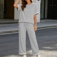 thumbnail image 5 of Mifsaly Comfy Lounge Sets for Women Casual Short Sleeve Crewneck T-Shirt and High Waisted Wide Leg Sweatpants Outdoor Travel Vacation Loungewear Gray,L, 5 of 7