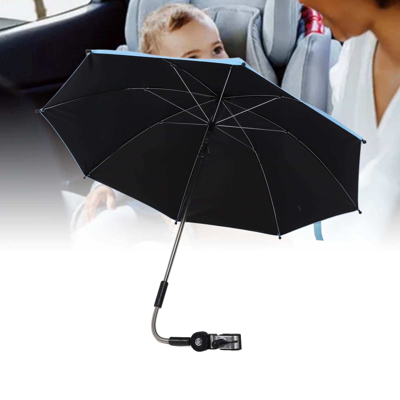 NFTIGB Clip On Baby Stroller Sun Shade Protection Umbrella Universal Pram Parasol with 360 Degree Adjustable Clamp For Tricycles, Blue