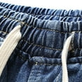 thumbnail image 4 of Jean Shorts for Men Drawstring Elastic Waist Loose Fit Casual Cargo Jeans Shorts Summer Solid Color Men Denim Shorts, 4 of 9