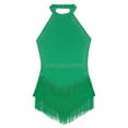 thumbnail image 5 of TiaoBug Womens Tassel Shiny Leotard Halter Neck Sleeveless Fringe Bodysuit Latin Tango Salsa Jazz Green XL, 5 of 7
