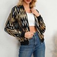 thumbnail image 3 of miqiqism Women's Sequin Long Sleeve Jackets Glitter Open Front Zipper Blazer Bomber Jacket Sparkly Coats Fashion Party Striped Spark Round Neck Cardigan,Gold,Small, 3 of 4