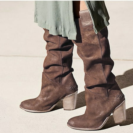

Women s Boots Knee Hign Boots For Women Retro Booties Heel Boots Shoes Coffee 7.5