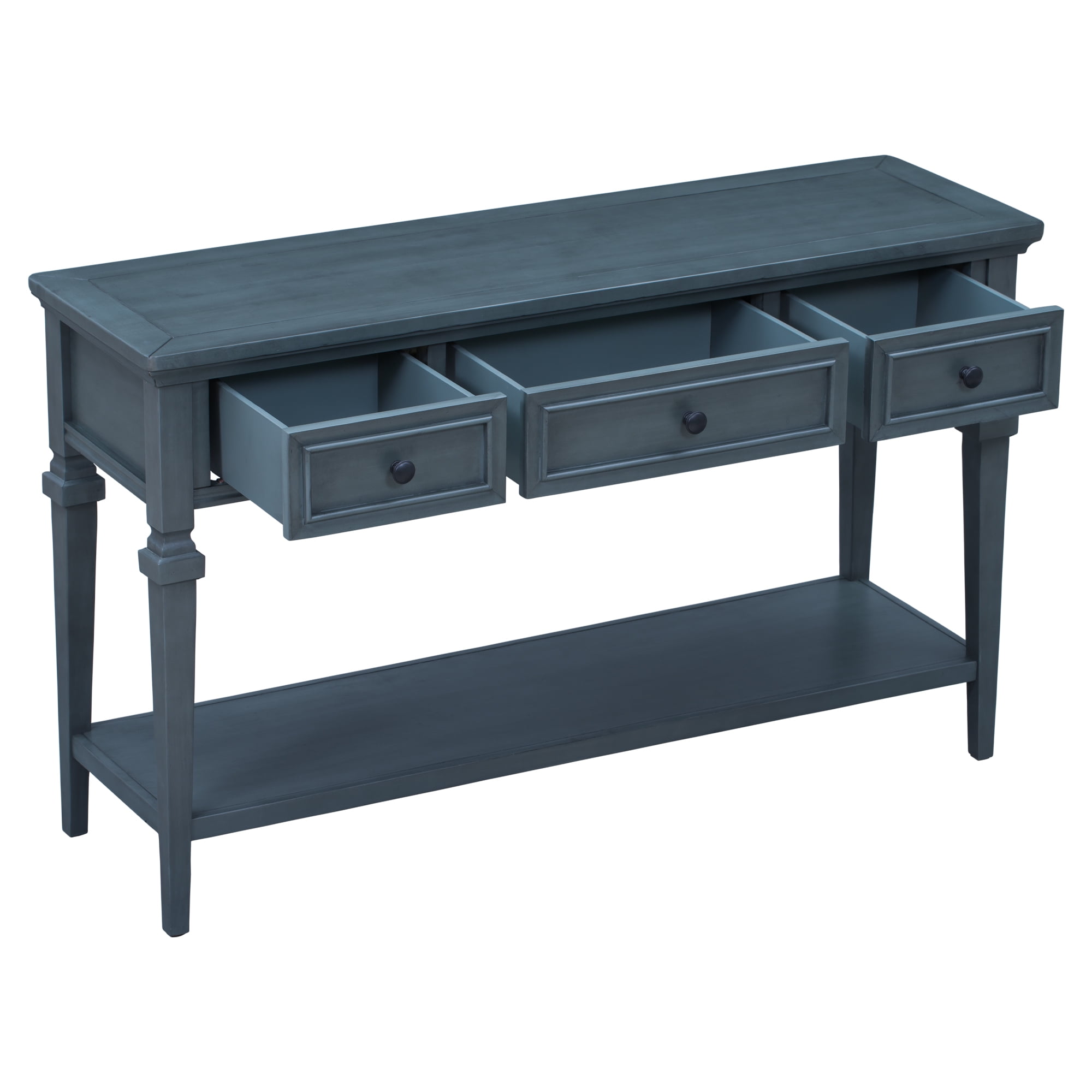 Noble House Classic Retro Style Console Table with Three Top Drawers and Open Style Bottom Shelf for Entryway, Hallway and Living Room, Navy