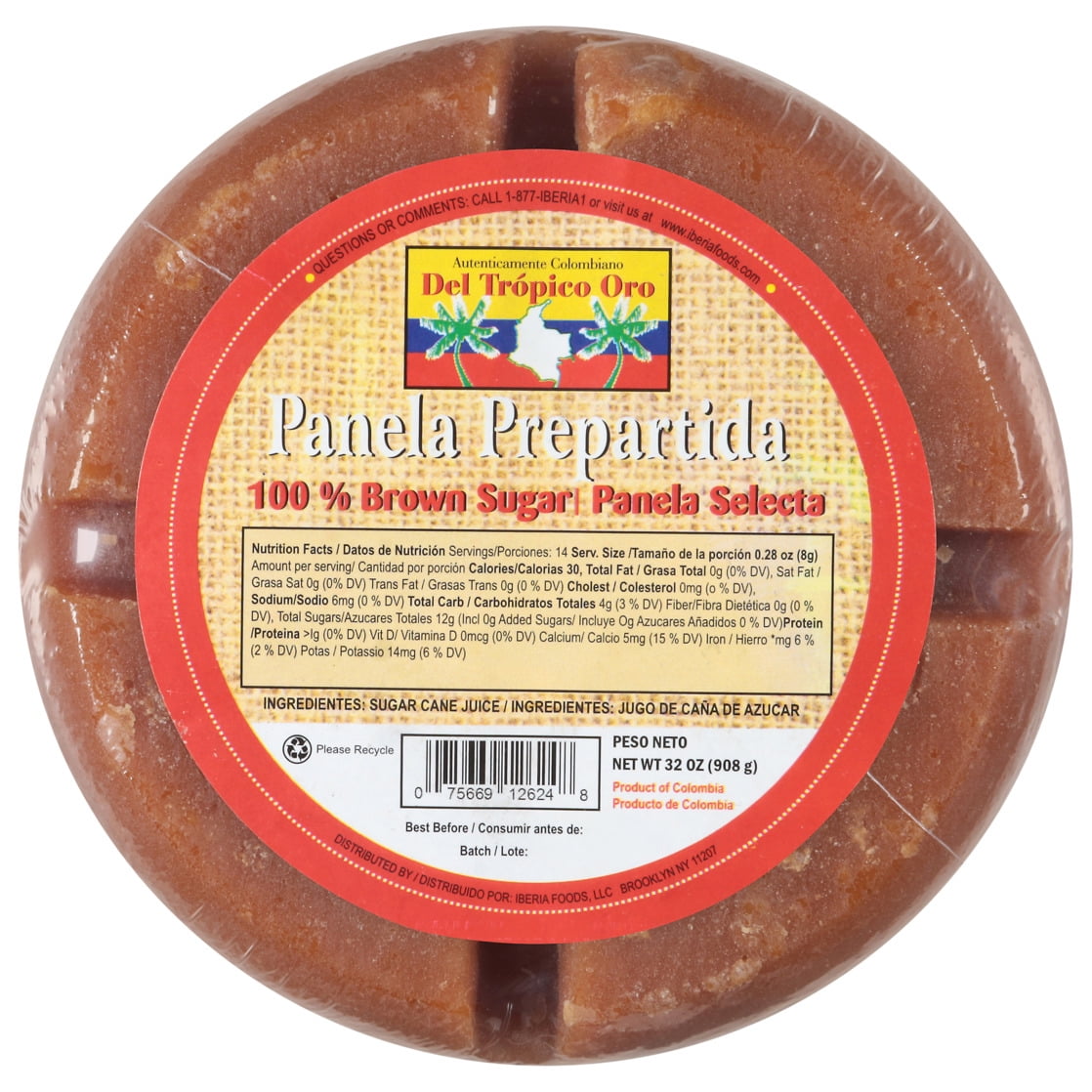 Iberia Del Tropico Oro 100% Brown Sugar Panela Prepartida 32 oz