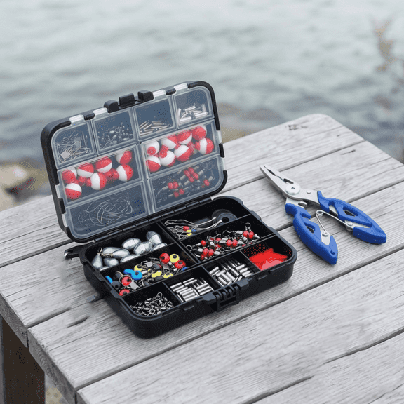 YUNZI 263pcs Fishing Accessories Set, Including Plier Hooks Swivels Snaps Fishing Tackle Boxes
