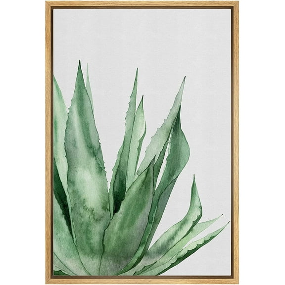 wall26 Framed Canvas Print Wall Art Close Up Watercolor Green Desert Succulent Nature Wilderness Illustrations Realism Floral Botanical Multicolor for Living Room, Bedroom, Office - 24"x36"