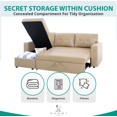 thumbnail image 6 of Sectional Leather Couch with Storage Chaise, Tufted Pull Out Couch with Storage, Sectional Bed, L-Shaped Faux Leather Sectional Sleeper Sofa, Beige, 6 of 10