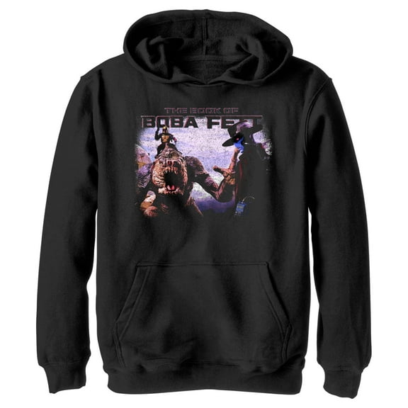 Boy's Star Wars: The Book of Boba Fett Cad Bane Rancor and Boba Standoff Pull Over Hoodie Black Small