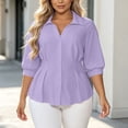 thumbnail image 3 of GERsome Womens Plus Size Button Down Shirts 3/4 Sleeve Collared V-Neck Trendy Pleated Tops Purple 2XL, 3 of 7
