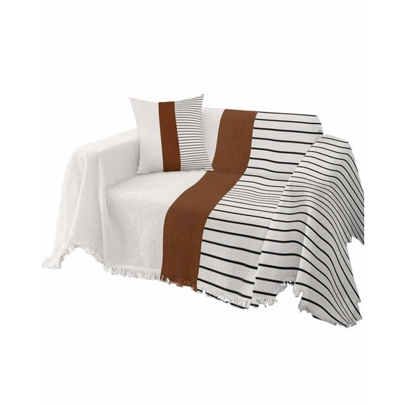 Boho Brown Sofa Couch Covers for Dogs,Washable Sectional Couch Slipcovers for Loveseat with Tassel,Bohemia Country Rustic Geometric Stripes Non Slip Sofa Throw Cover Blanket Large 71''x102''