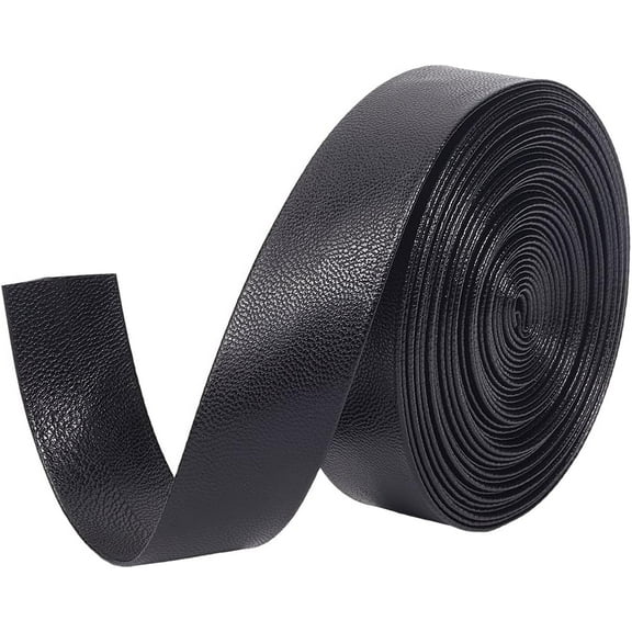 Black Faux Leather Straps 5m x 25mm Leather Trimming Tape Foldover Leather Strips 1mm Thick Lambskin Texture PU Leatherette Flat Leather Cord String for DIY Sewing Crafts Jewelry Making