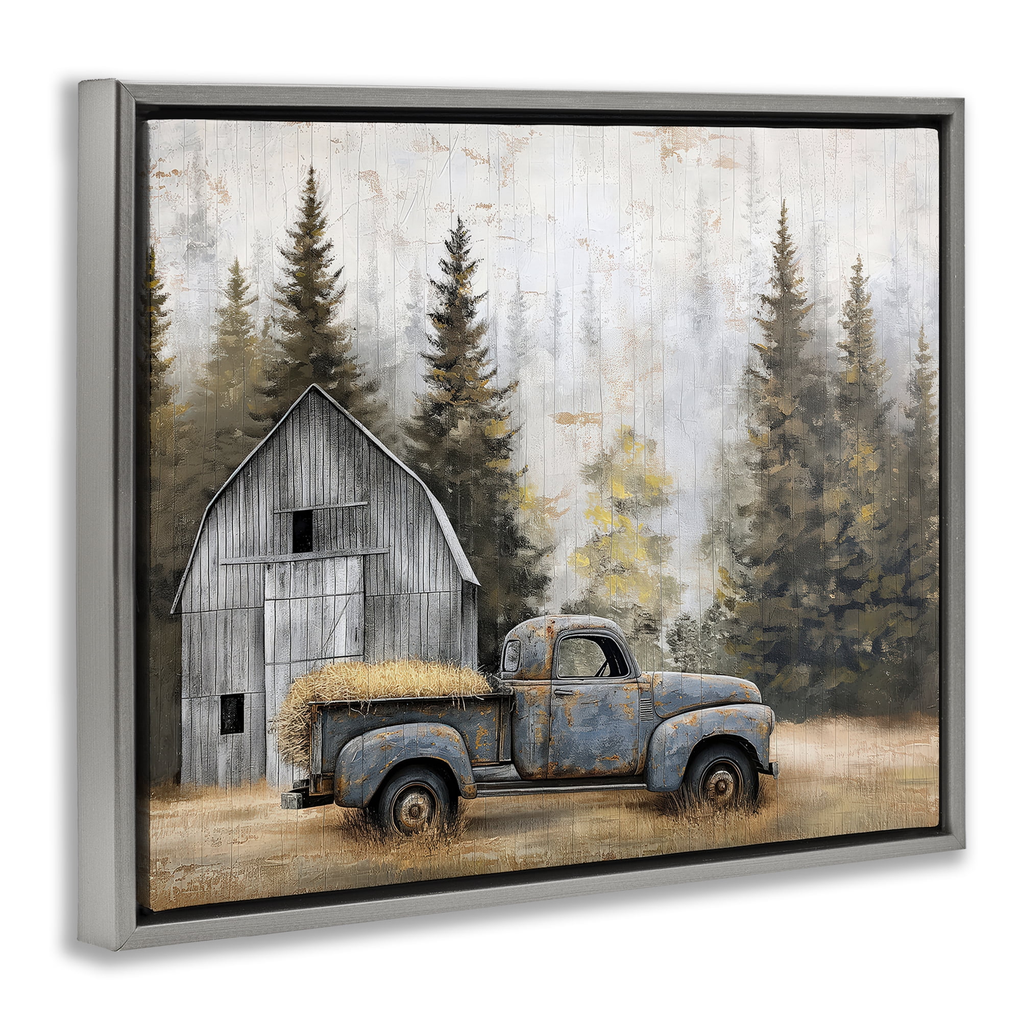 Stupell Industries Autumn Barn & Pine Forest Gray Framed Floater Canvas Wall Art, design by Imagine It Images