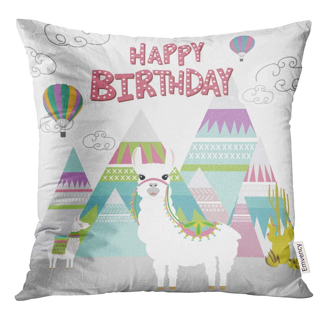 Arhome Alpaca Happy Birthday With Cute Lama Peru Pillow Case 18x18