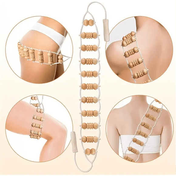 Rope Back Massager - 39.4 Inches Massager Tool for Back, Neck, Legs, Waist, Wooden Massage Roller