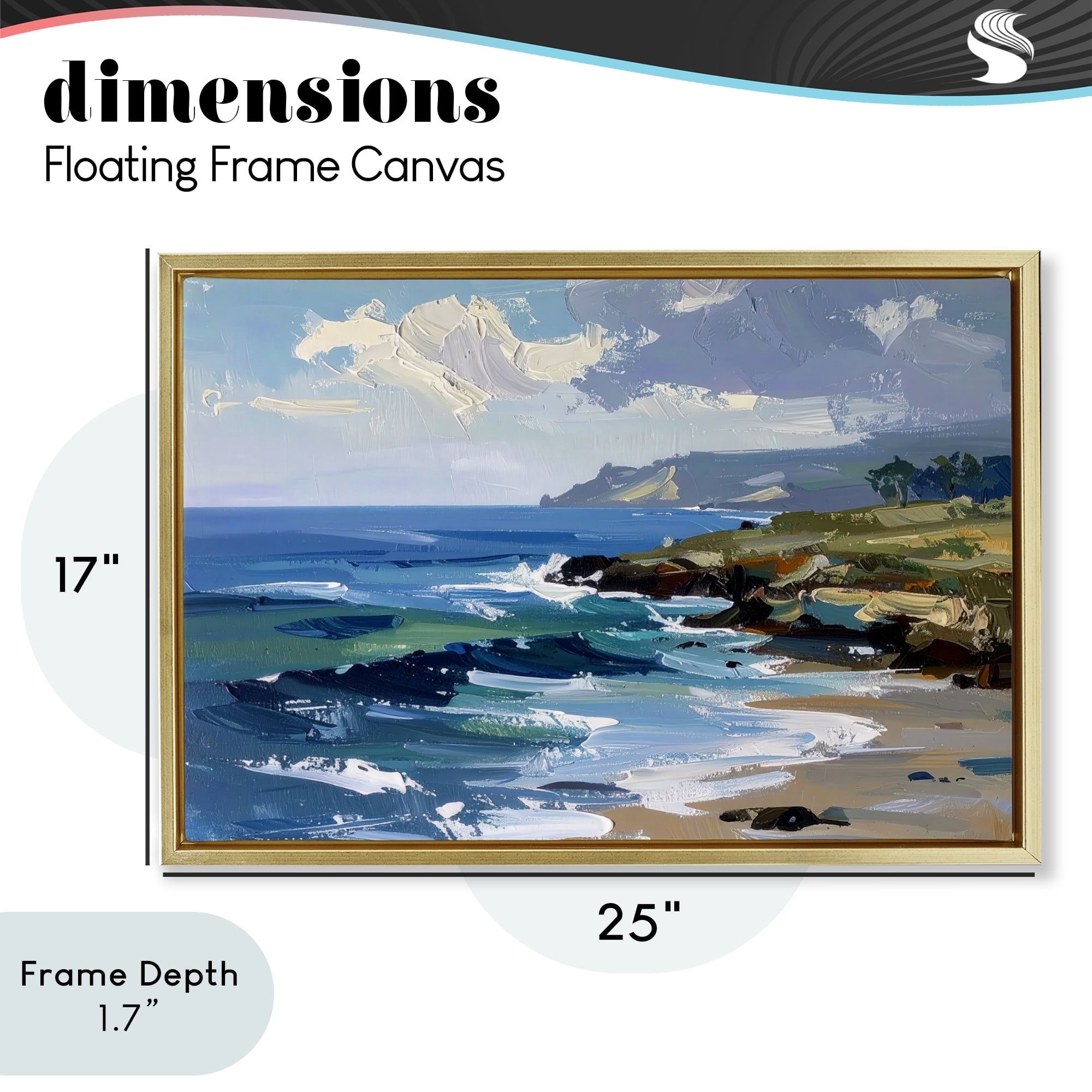 Stupell Industries Sky To Sea Impression Gold Framed Floater Canvas Wall Art, design by Alonza Saunders