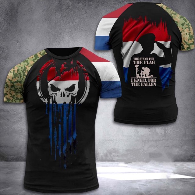 t-shirt à Imprimé Drapeau Français 3d, Procédé flexible, Style de Rue, Manches Courtes, Haut pour Homme