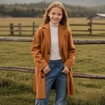 thumbnail image 2 of KAUOD Girls Long Peacoat Button Open Front Collar Mid Jackets Teen Kids Knee Length Plain Fashion Coats Clothes with Pockets, 2 of 6