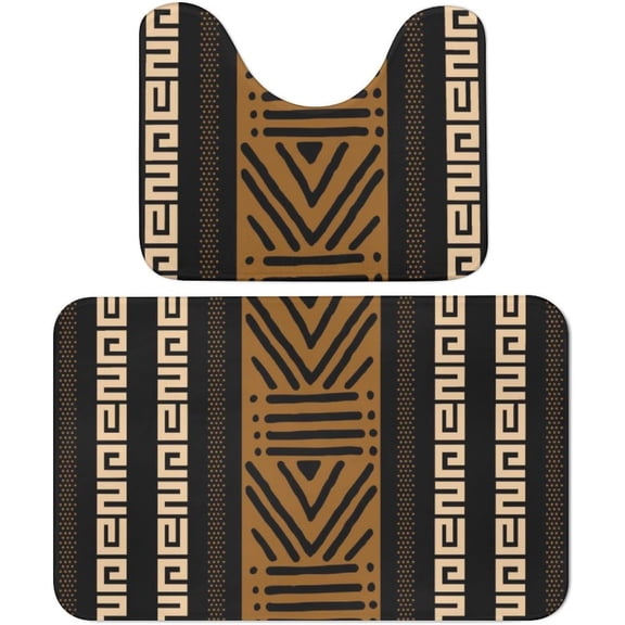 Bathroom Rug Set 2 Piece African Mud Cloth Bath Rugs and U-Shaped Contour Toilet Rug, Non-Slip Bath Carpet Bath Mats for Bathroom 19.7"x31.5"