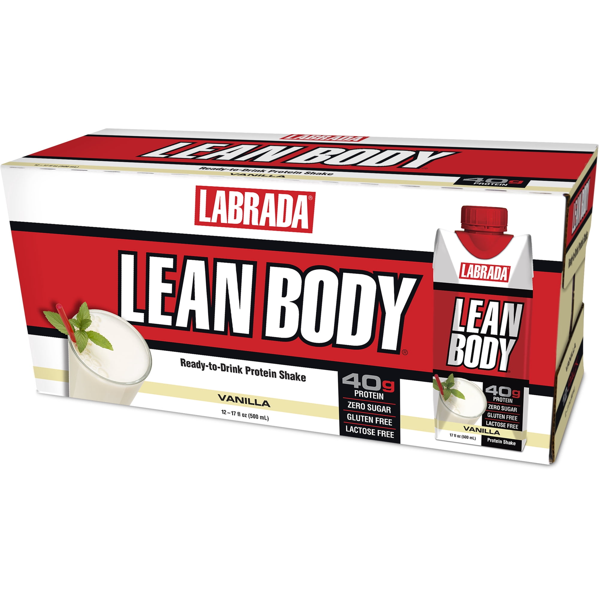 Labrada Lean Body Ready to Drink Protein Shakes, Vanilla, 40g Protein, 17 Fl Oz, 12 Ct
