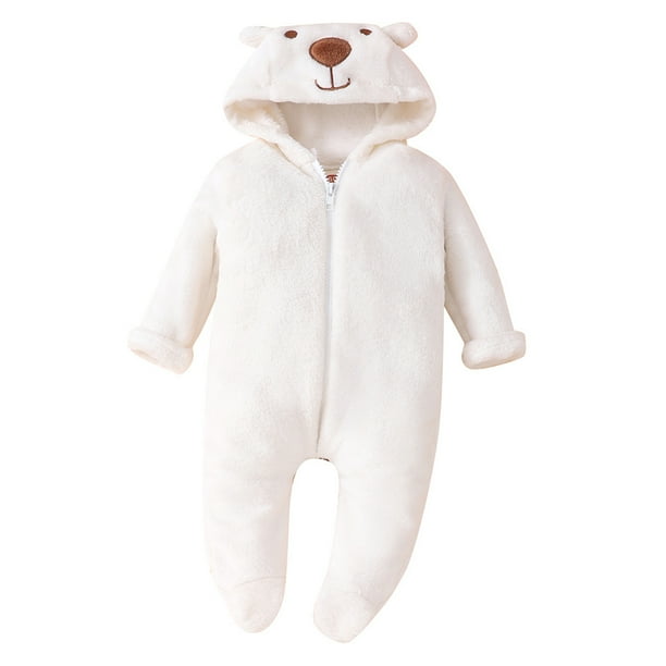 Monos Ropa de bebe unisex lindo traje de nieve para bebe mono con capucha mono de manga larga traje con cremallera mono de forro polar coralino para otono e invierno para bebes