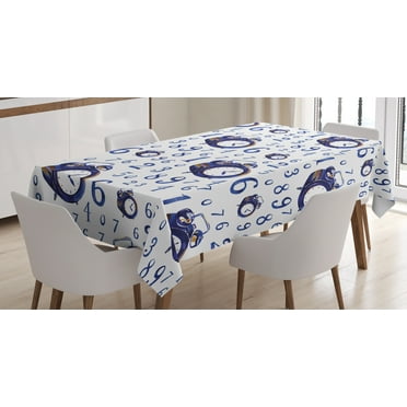 Ambesonne Watercolor Tablecloth Rectangular Table Cover, Caligraphic Numbers, 60"x84", Blue and White