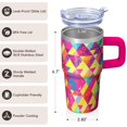 thumbnail image 3 of 20oz Stainless Steel Double Wall Mug with Handle and Straw, Geometric Design Insulated Travel Cup Leak-Proof Lid, 3 of 5