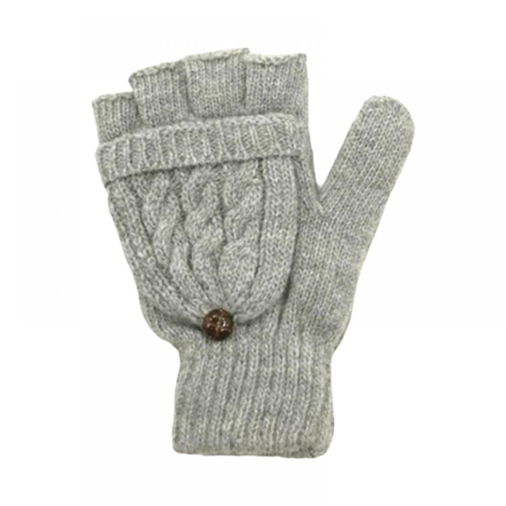 Men Women Winter Warm Fliptop Gloves Fingerless Convertible Knit Wool Mittens
