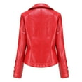 thumbnail image 4 of Sokhug Women's Slim Fit Faux Leather Jacket Lapel Zip Motorcycle Suit Coat, Red, 4 of 5